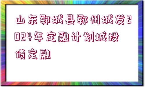 山東鄆城縣鄆州城發(fā)2024年定融計劃城投債定融