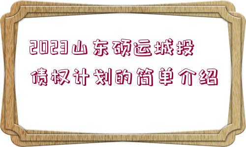 2023山東碩運城投債權計劃的簡單介紹