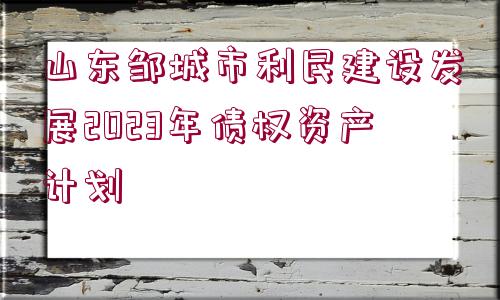 山東鄒城市利民建設(shè)發(fā)展2023年債權(quán)資產(chǎn)計(jì)劃