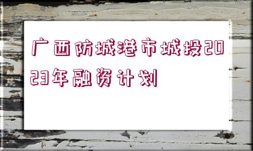 廣西防城港市城投2023年融資計劃