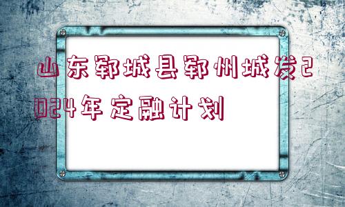 山東鄆城縣鄆州城發(fā)2024年定融計(jì)劃