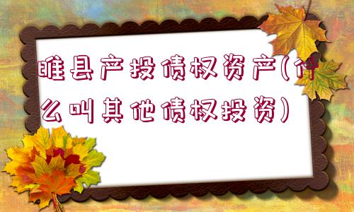 睢縣產(chǎn)投債權(quán)資產(chǎn)(什么叫其他債權(quán)投資)