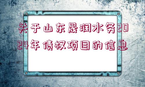 關(guān)于山東晟潤水務(wù)2024年債權(quán)項目的信息