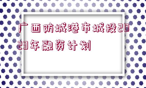 廣西防城港市城投2023年融資計(jì)劃