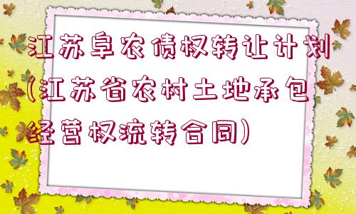 江蘇阜農(nóng)債權(quán)轉(zhuǎn)讓計劃(江蘇省農(nóng)村土地承包經(jīng)營權(quán)流轉(zhuǎn)合同)