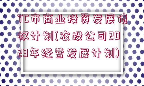 TC市商業(yè)投資發(fā)展債權(quán)計(jì)劃(農(nóng)投公司2023年經(jīng)營(yíng)發(fā)展計(jì)劃)