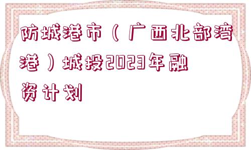 防城港市（廣西北部灣港）城投2023年融資計(jì)劃