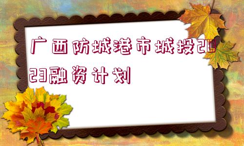 廣西防城港市城投2023融資計(jì)劃