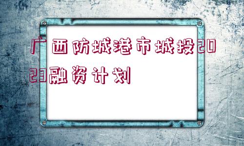 廣西防城港市城投2023融資計(jì)劃