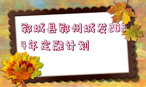 鄆城縣鄆州城發(fā)2024年定融計劃