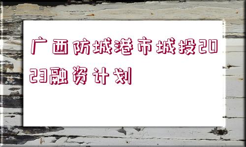 廣西防城港市城投2023融資計劃