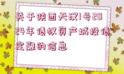 關(guān)于陜西天漢1號(hào)2024年債權(quán)資產(chǎn)城投債定融的信息