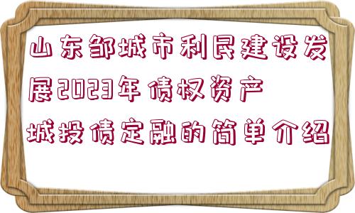 山東鄒城市利民建設(shè)發(fā)展2023年債權(quán)資產(chǎn)城投債定融的簡單介紹