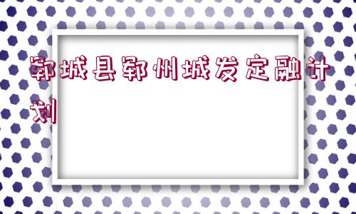 鄆城縣鄆州城發(fā)定融計劃