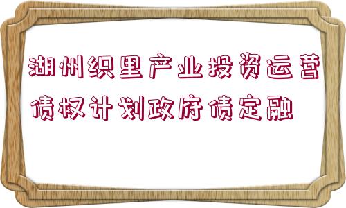 湖州織里產(chǎn)業(yè)投資運營債權計劃政府債定融