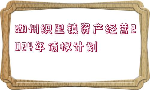 湖州織里鎮(zhèn)資產(chǎn)經(jīng)營(yíng)2024年債權(quán)計(jì)劃