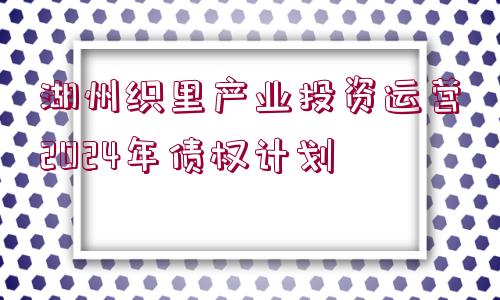 湖州織里產(chǎn)業(yè)投資運(yùn)營2024年債權(quán)計劃