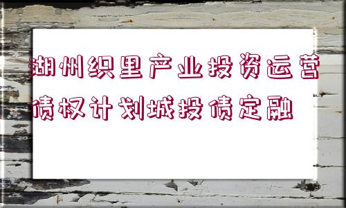 湖州織里產(chǎn)業(yè)投資運營債權計劃城投債定融