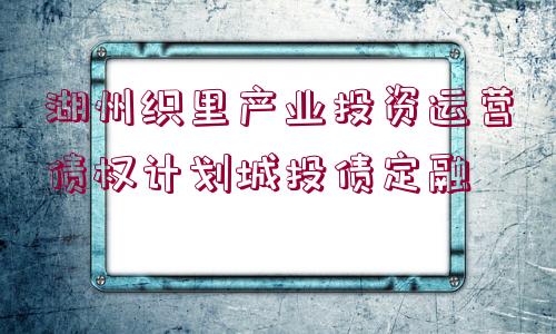 湖州織里產(chǎn)業(yè)投資運(yùn)營債權(quán)計劃城投債定融