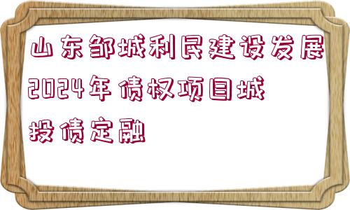 山東鄒城利民建設(shè)發(fā)展2024年債權(quán)項(xiàng)目城投債定融