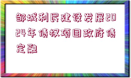 鄒城利民建設(shè)發(fā)展2024年債權(quán)項目政府債定融