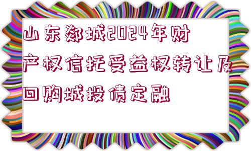 山東郯城2024年財(cái)產(chǎn)權(quán)信托受益權(quán)轉(zhuǎn)讓及回購城投債定融