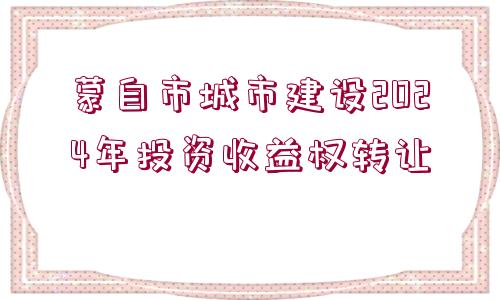 蒙自市城市建設(shè)2024年投資收益權(quán)轉(zhuǎn)讓