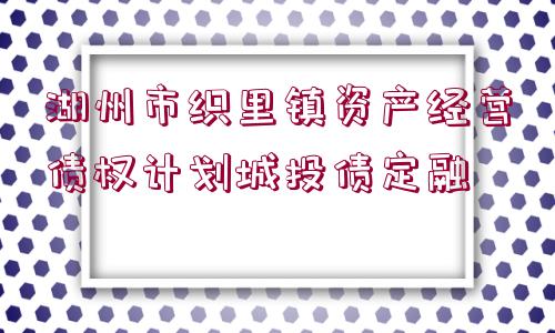 湖州市織里鎮(zhèn)資產(chǎn)經(jīng)營債權(quán)計劃城投債定融