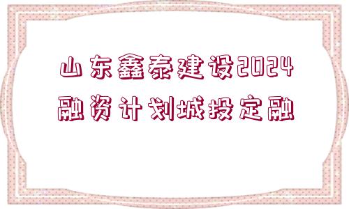 山東鑫泰建設(shè)2024融資計(jì)劃城投定融