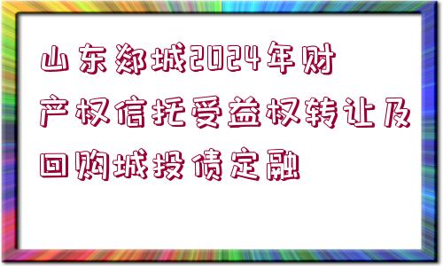 山東郯城2024年財產(chǎn)權(quán)信托受益權(quán)轉(zhuǎn)讓及回購城投債定融