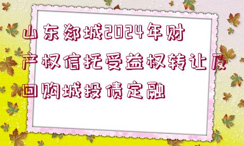 山東郯城2024年財產(chǎn)權(quán)信托受益權(quán)轉(zhuǎn)讓及回購城投債定融