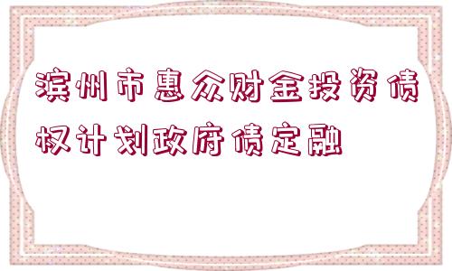 濱州市惠眾財金投資債權(quán)計劃政府債定融